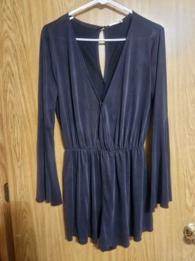 Lush Navy Long-Sleeve Surplice Romper